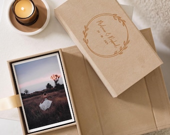 Caja de terciopelo para fotos de 4 x 6 pulgadas / Caja de terciopelo color café con leche para fotos y USB / Embalaje para USB y fotos / Unidad flash USB 3.0 de cristal