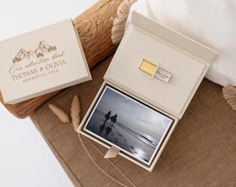 Caja de envío profesional para fotos con unidad USB 3.0 / Embalaje personalizado de lino de 4x6 para fotógrafos