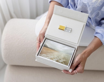 Caja de lino para fotos de boda con unidad USB Crystal 3.0 personalizada / Capacidad para 100 fotos de 4x6 pulgadas