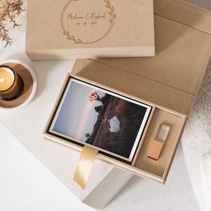 Caja de terciopelo para fotos de 4 x 6 / Caja de terciopelo para fotos y USB en color café con leche / Embalaje para USB y fotos / Unidad flash USB de cristal 3.0