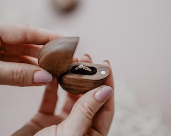 Walnut Engraved Proposal Ring Box | Heart-Shaped Wooden Ring Box | Personalized Engagement Ring Box