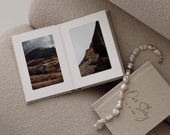 Álbum de fotos vintage de 4x6 pulgadas con funda de lino y paspartú / Álbum de fotos personalizado grabado con 10 páginas (20 fotos/impresiones)