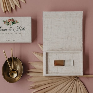 Marble linen USB box | USB flash drive box | Personalized Wedding USB Box perfect for crystal glass usb 3.0