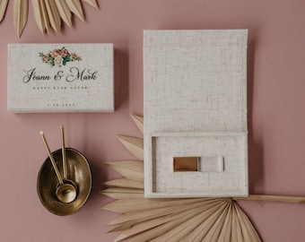 Marble linen USB box | USB flash drive box | Personalized Wedding USB Box perfect for crystal glass usb 3.0