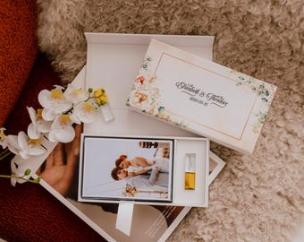 4x6 Wedding photo box and USB flash drive | White linen photo and USB box | Fabric Keepsake memory box | Personalized box and custom USB