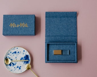 Ocean Blue linen USB box | USB flash drive box | Personalized Wedding USB Box perfect for crystal glass usb 3.0