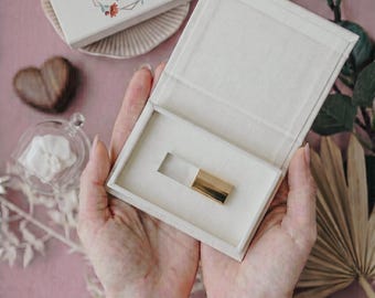 White linen USB box | USB flash drive box | Personalized Wedding USB Box perfect for crystal glass usb
