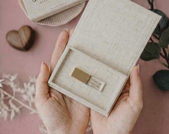 Marble linen USB box | USB flash drive box | Personalized Wedding USB Box perfect for crystal glass usb 3.0
