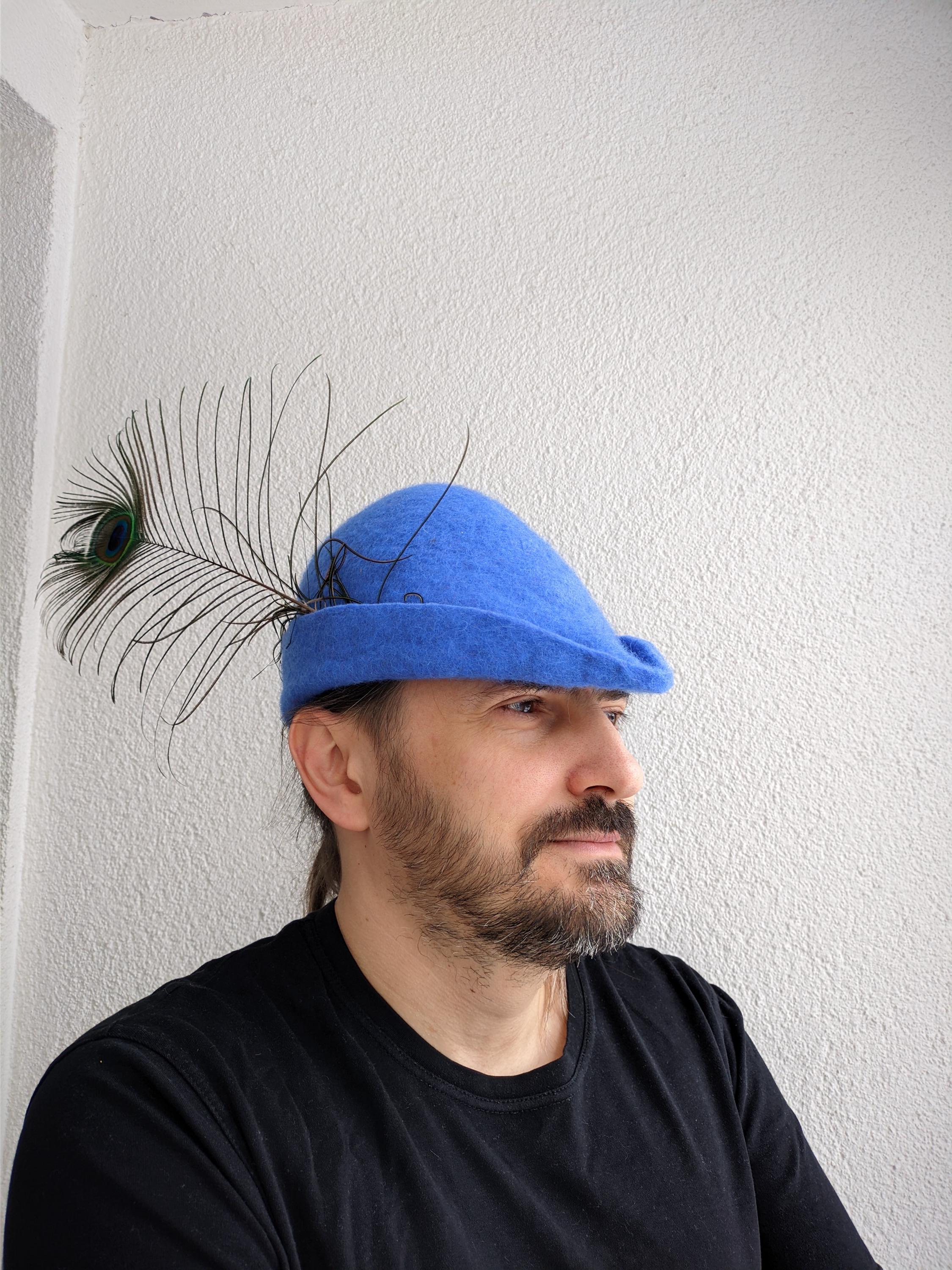 Wool Felted Robin Hood Hat With Feathers - Medieval Tyrolean 