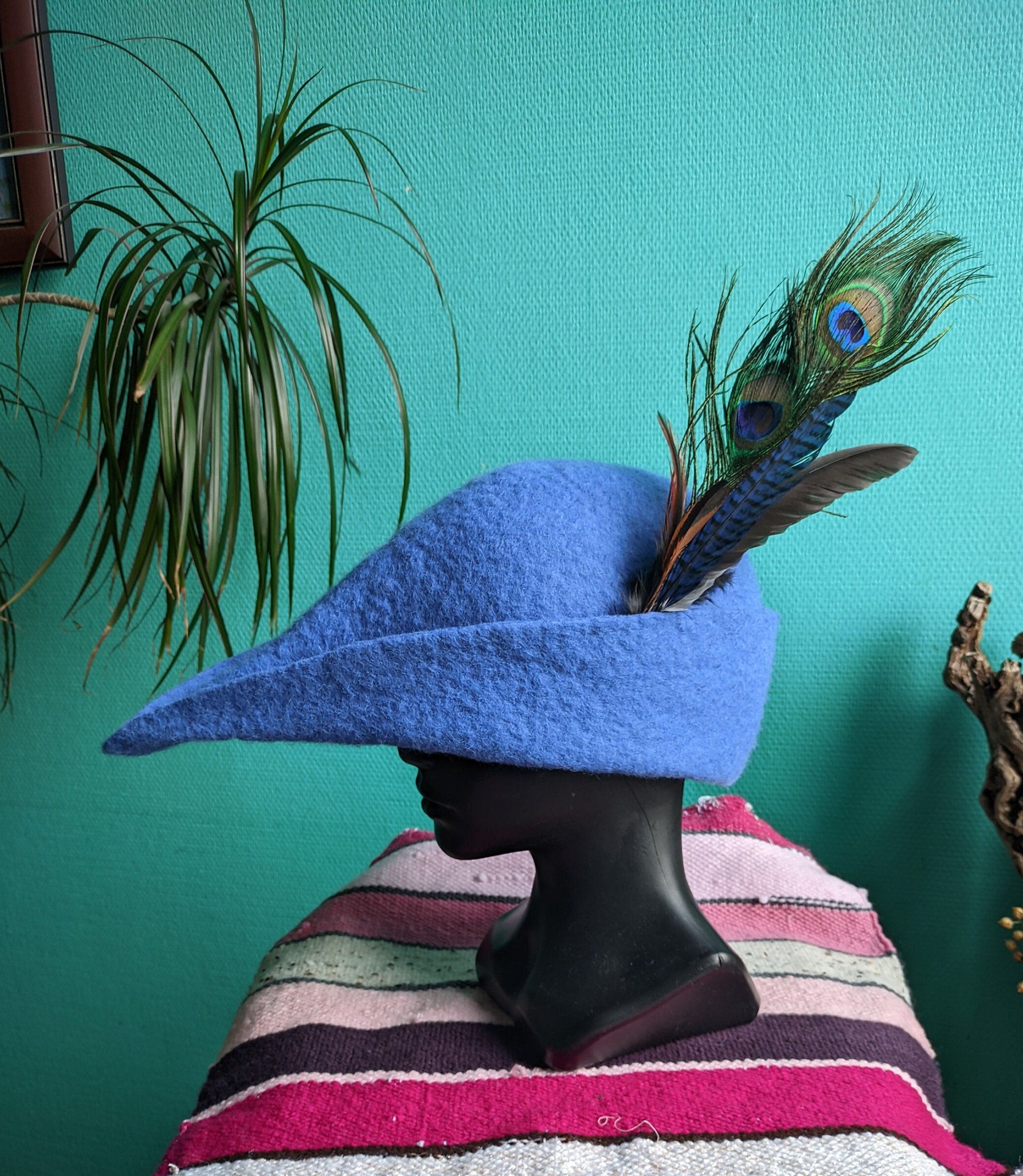 Wool Felted Robin Hood Hat With Feathers - Medieval Tyrolean  display picture 2
