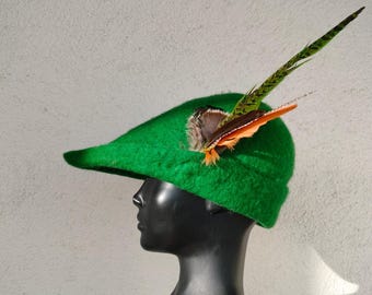 Wool Felted Bycocket Hat with Feathers - Medieval Tyrolean Style
