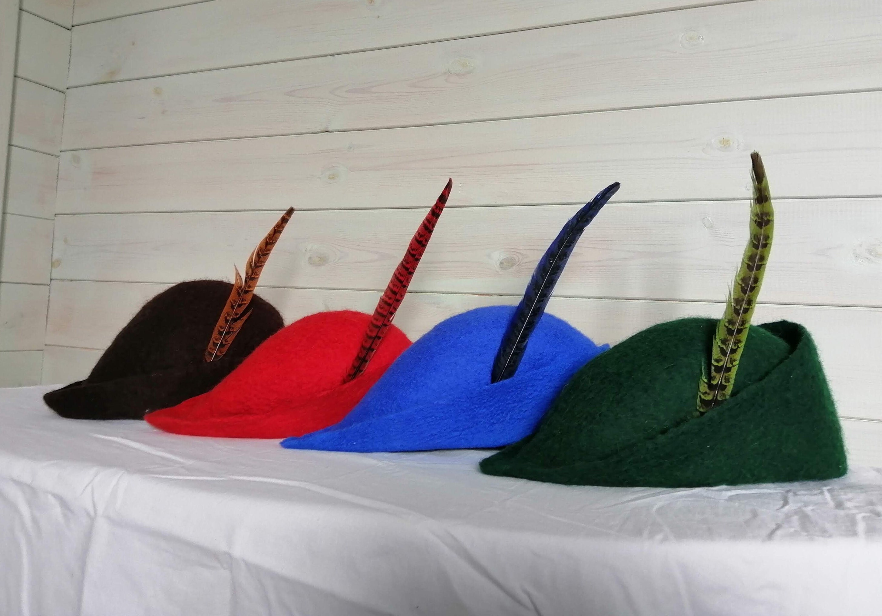 Wool Felted Robin Hood Hat With Feathers - Medieval Tyrolean  display picture 3