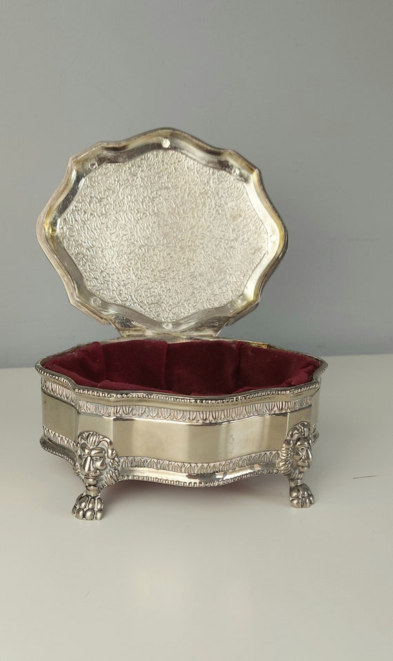 Vintage Silver Plated Jewellery Box Royal Crest In