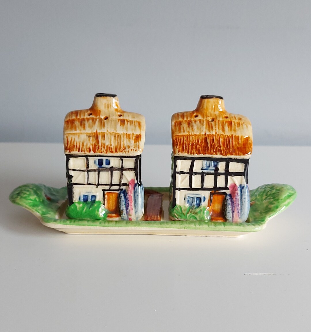 Vintage Japanese Cottage Ceramic Cruet Set With Tray Salt Etsy