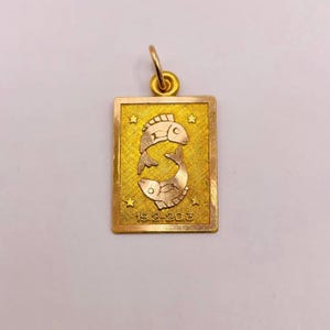 Colgante/dije de carta de pez Piscis de oro