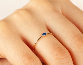 Basic Marquise Sapphire Ring 14K Solid Gold, September Birthstone Ring, 10k 18k Gold Simple Marquise Cut Blue Gemstone Ring, Everyday Ring