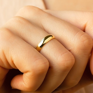 14k Solid Gold Classic Dome Ring, 4mm Dainty Plain Wedding Band, Minimalist Crescent Dome Ring, Women Thick Signet Ring, Bold Marriage Ring