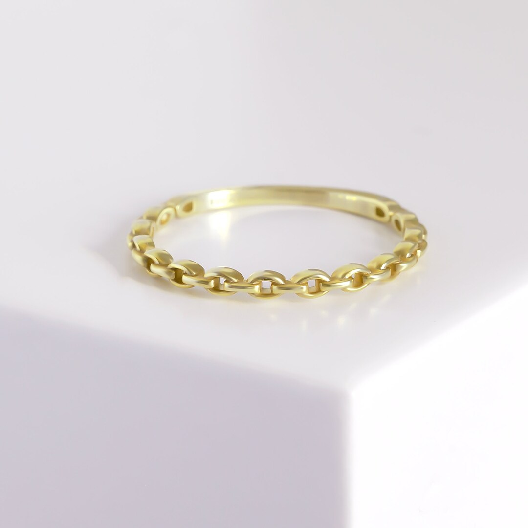Large Chain Rings 14K Solid Gold Chain Ring, Chain Link Ring, Eternity Chain Ring, Thick ...