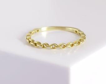 14K Solid Gold Chain Ring, Chain Link Ring, Eternity Chain Ring, Thick Gold Ring, Bold Open Link Ring, Everyday Ring, Chunky Stacking Ring