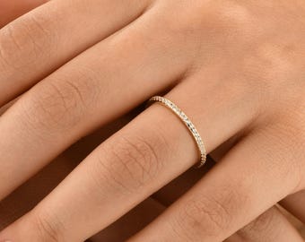 14k Solid Gold Eternity Ring, Eternity Moissanite Ring, Dainty Wedding Band, Minimalist Stackable Ring, Thin Diamond Cz Ring by BLG Jewels