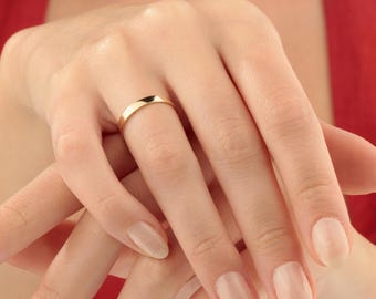 3mm Flat Wedding Band 14k Solid Gold, Wedding Plain Band for Men