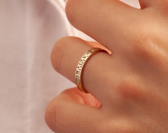 Personalized Roman Numeral Ring 14k Solid Gold, Special Date Ring, Wedding Date Ring, 10k 18k Real Gold Custom Date Ring, Coordinates ring