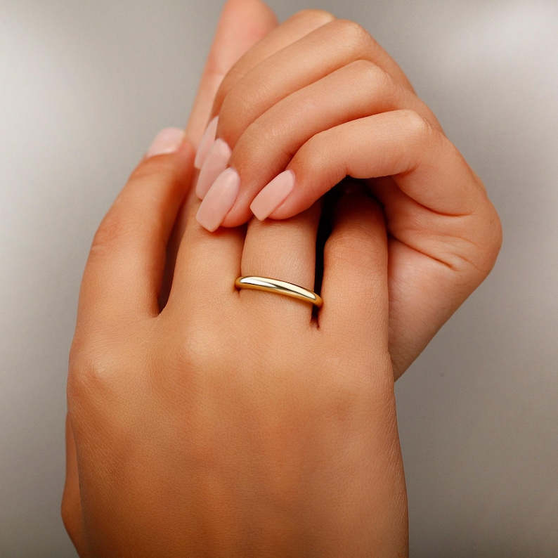 14k Solid Gold Minimalist Dome Ring, Chunky Wedding Band, Thick Gold Ring for Women, Bubble Ring, Plain Simple Wedding Band Ring, Arch Ring zdjęcie 5