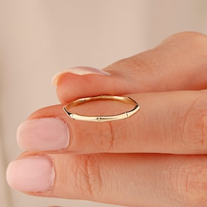 14K Solid Gold Bamboo Ring, Minimalist Bamboo Ring, 10K 18K Solid Gold Unique Everyday Ring, Thin Stacking Nature Ring, Gold Layering Ring