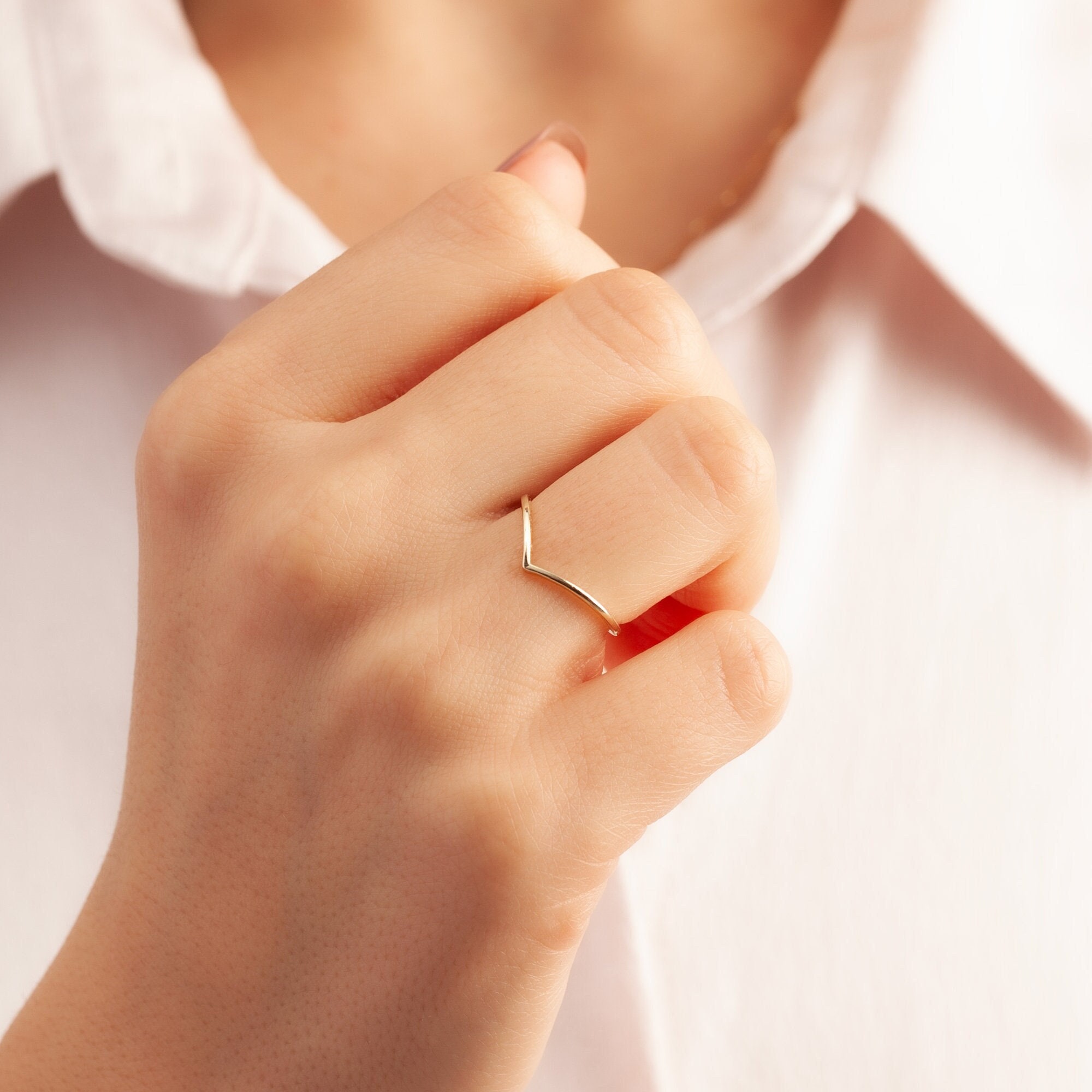 Gold wishbone ring Etsy