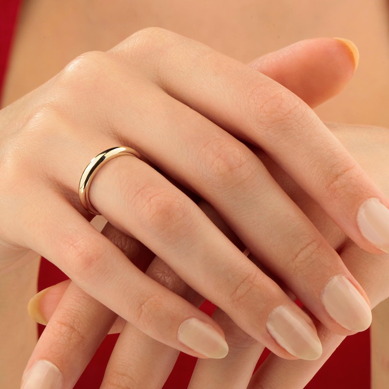 14k Solid Gold Minimalist Dome Ring, Chunky Wedding Band, Thick Gold Ring for Women, Bubble Ring, Plain Simple Wedding Band Ring, Arch Ring zdjęcie 2