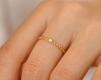 14k Solid Gold Tiny Heart Infinity Ring, Dainty Hearts Stacking Ring, Minimalist Heart Eternity Band, Open Heart Band, Diamond RealGold Ring