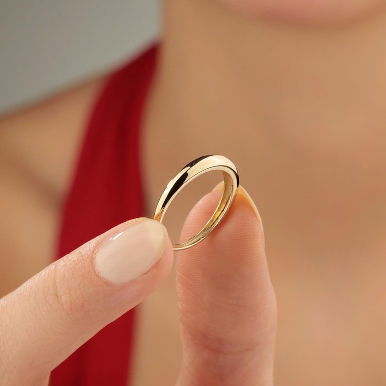 14k Solid Gold Minimalist Dome Ring, Chunky Wedding Band, Thick Gold Ring for Women, Bubble Ring, Plain Simple Wedding Band Ring, Arch Ring zdjęcie 1