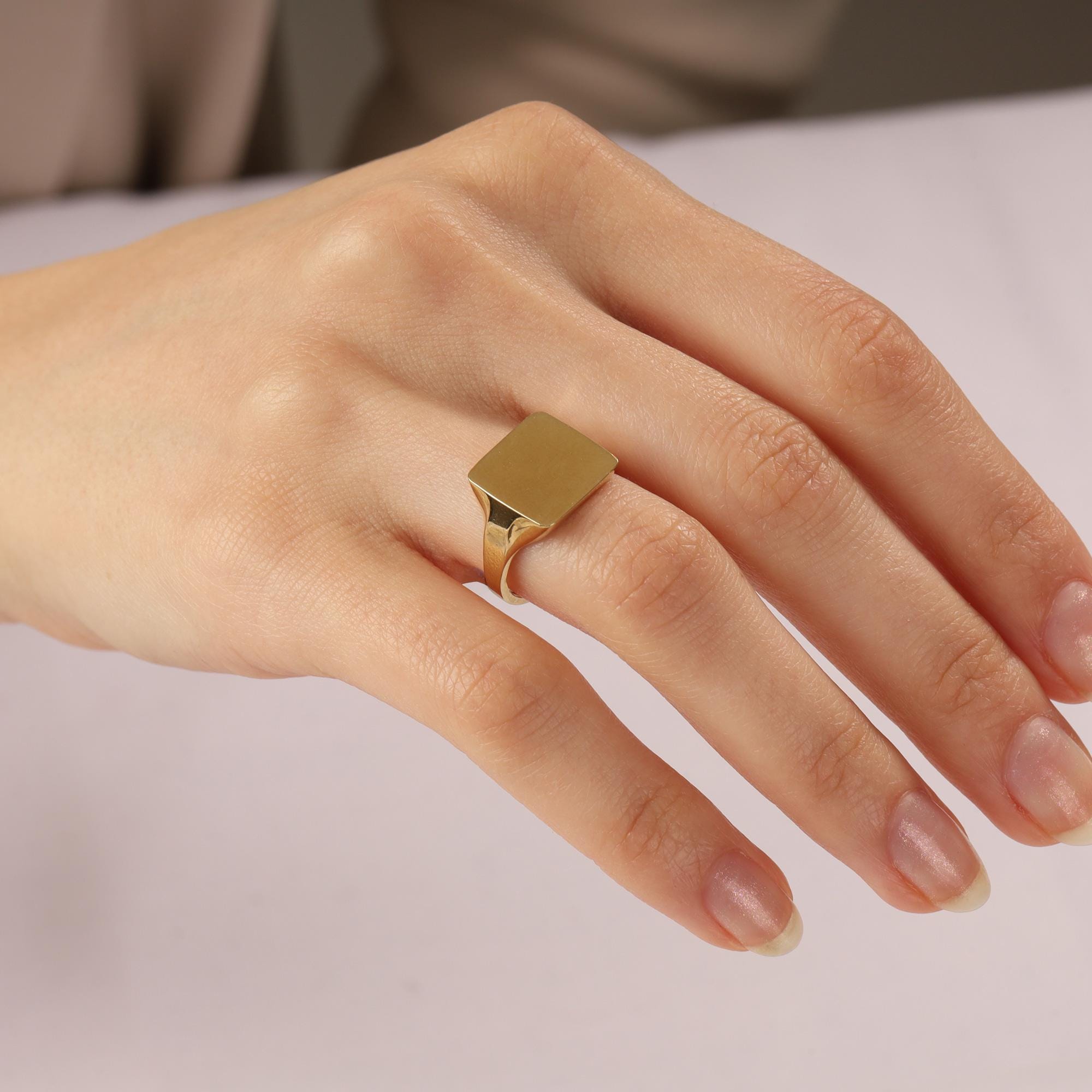 Square Signet Ring 13mm, 14k 18k 10k Solid Gold Custom Pinky
