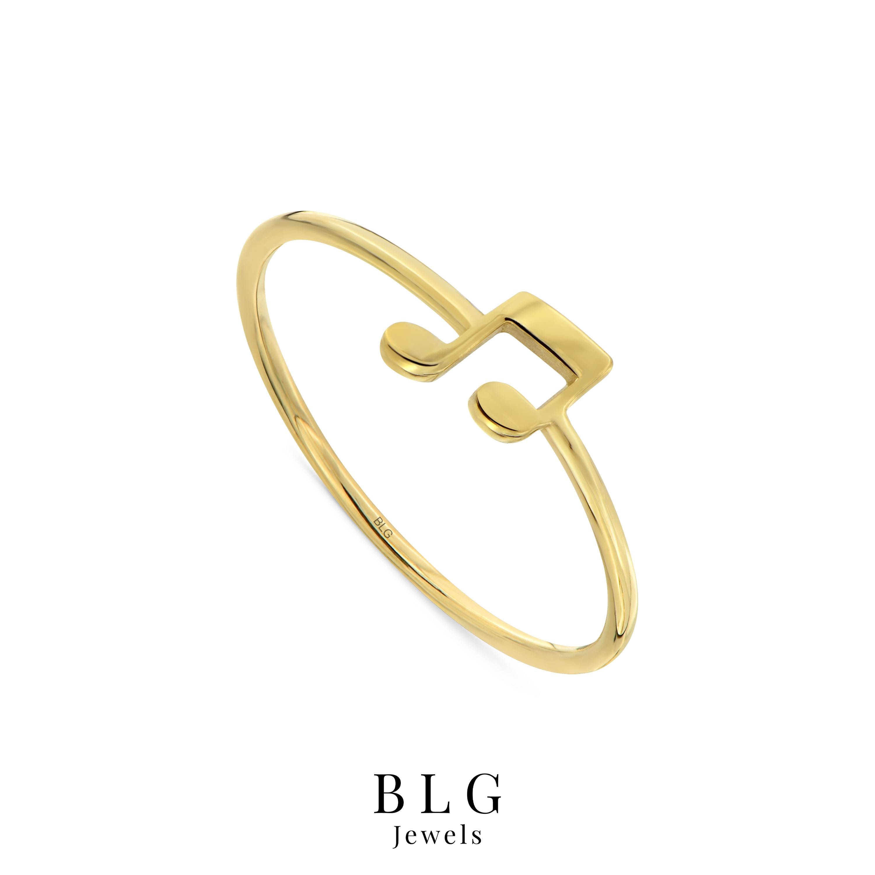 14K Solid Gold Unique Music Note Ring for Women, Minimal Musical ...