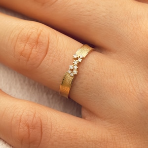 14k Solid Gold Diamond Unique Cluster Ring, Vintage Style Thick Anniversary Ring, Special Design Real Gold Ring For Her, Chunky Diamond Ring