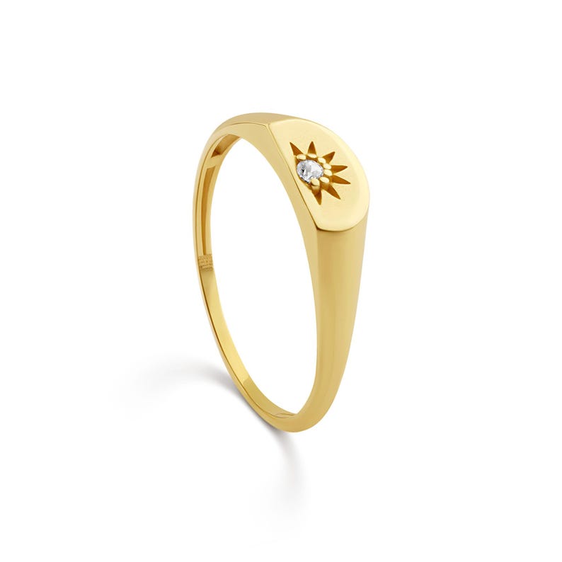 Oval Sunburst Pinky Signet Ring 14k Solid Yellow Gold – Celestial ...