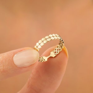 Anillo de oro macizo de 14 quilates con doble bola plana, anillo de doble bola de eternidad, anillo de burbuja simple de oro auténtico de 10 quilates y 18 quilates, anillo delicado de doble bola plana, joyas BLG