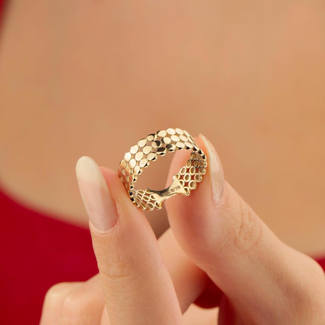 Discount Julianne Moore Wedding Ring 14K Solid Gold Triple Beaded