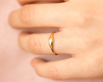 14k Solid Gold Minimalist Dome Ring, Womens Thick Band Ring, Real Gold Little Dome Ring, Chunky Gold Statement Ring, Dainty Bubble Ring