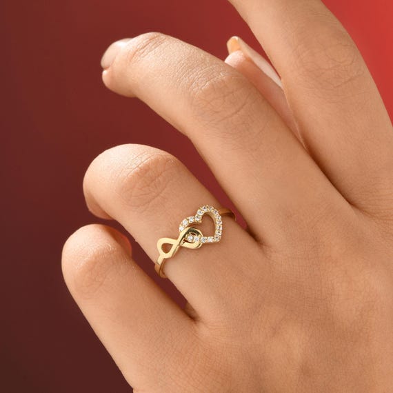 Bague Jonc Coeur En Or 18k Avec Diamants - Taille 55,5 - Occasion En Excellent état - Style Déclaration - Idéal Cadeau