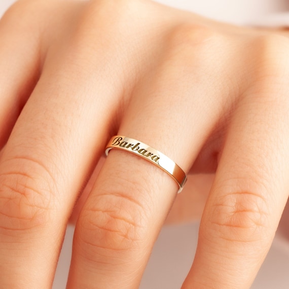 Custom Engraved Name Ring 14k Solid Gold Handwritten Name Ring 10k 18k Real Gold Personalized Name Ring Baby Kids Name Ring for Mothers
