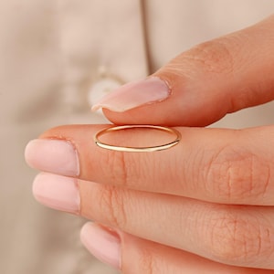14K Solid Gold Thin Wedding Band, Gold Round Ring, 1mm Yellow Gold Stacking Ring, Dainty Minimalist Simple Plain Ring Band, Knuckle Ring