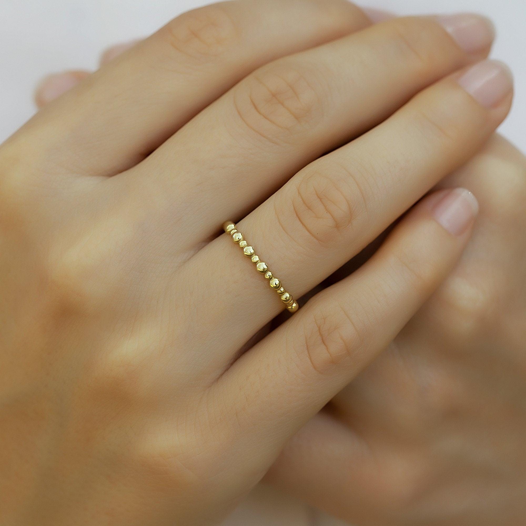 10K Yellow Gold Beaded Knuckle Ring – Handcrafted Solid Gold Ring, Unisex Jewelry Gift, Size 7.5