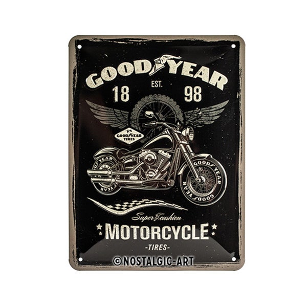 Nostalgic-Art Plaque rétro en tôle, 15 x 20 cm, « Goodyear - Moto », idée cadeau pour les fans de moteurs, en métal, design vintage