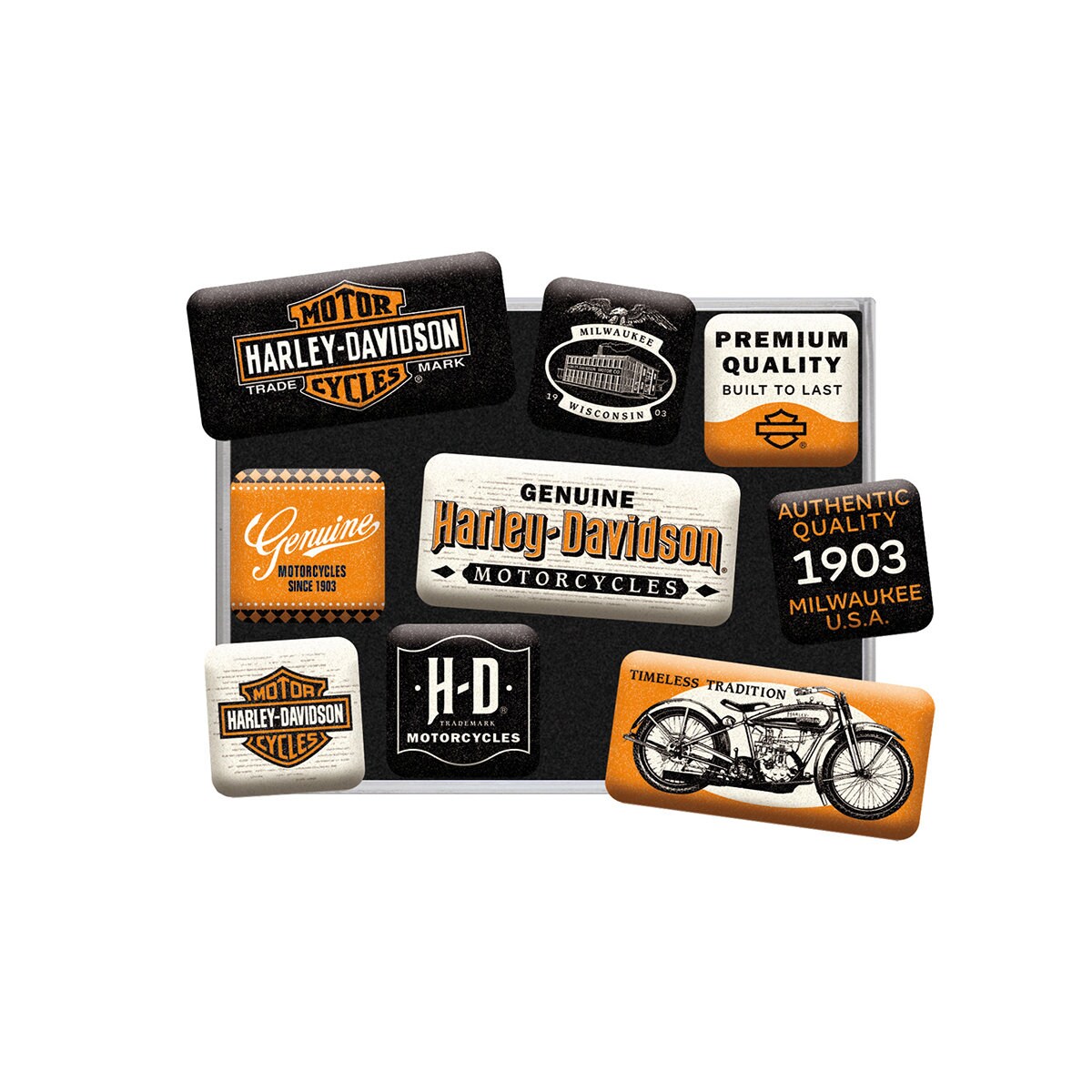 Nostalgic-Art Retro Fridge Magnets, Pack of 9, "Harley-Davidson - Motorcycles", Gift Idea for Bikers, Magnet Set, Vintage Design