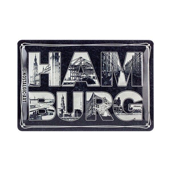 Nostalgic-Art Retro Blechschild, 20 x 30 cm, "Hamburg – Bilder-Buchstaben & Tau", Souvenir und Geschenk-Idee, aus Metall, Vintage Design