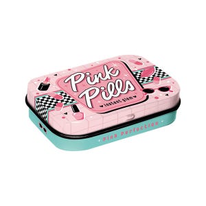 Pink Glam Pills Retro-Pillendose aus Stahlblech, 6 x 4 cm