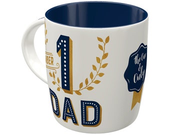 Nostalgic-Art Retro Kaffee-Becher, 330 ml, "Number 1 Dad", Geschenk-Idee für Papa, Keramik-Tasse, Vintage Design mit Spruch