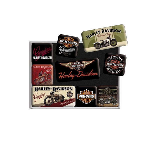 Nostalgic-Art Retro Fridge Magnets, Pack of 9, Harley-Davidson Bikes, Gift Idea for Bikers, Magnet Set, Vintage Design