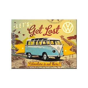 VW Bulli - Let's Get Lost Retro-Kühlschrankmagnet aus Metall, 6 x 8 cm